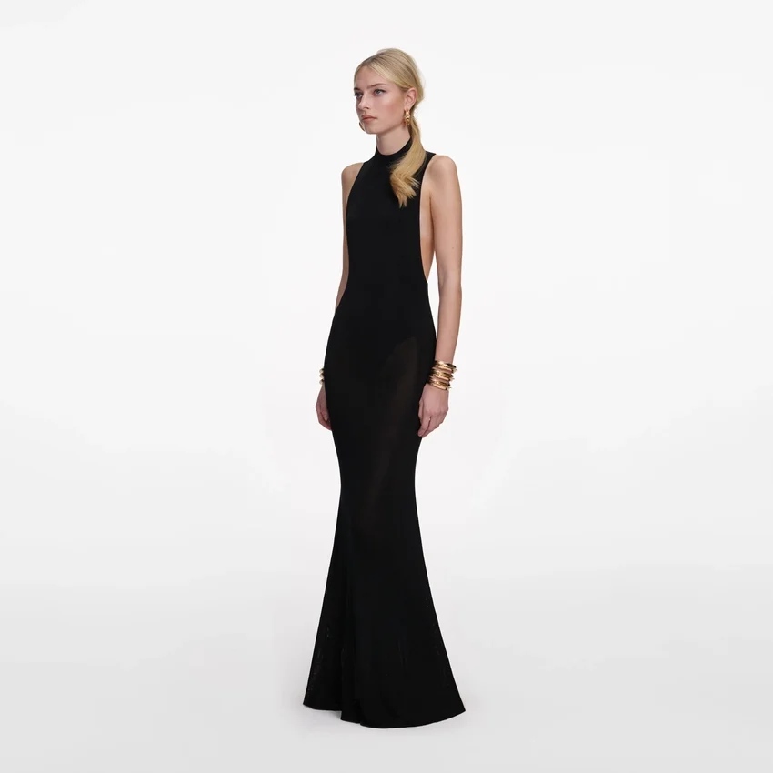 Black Racer Back Viscose Knit Maxi Dress Black Racer Back Viscose Knit Maxi Dress