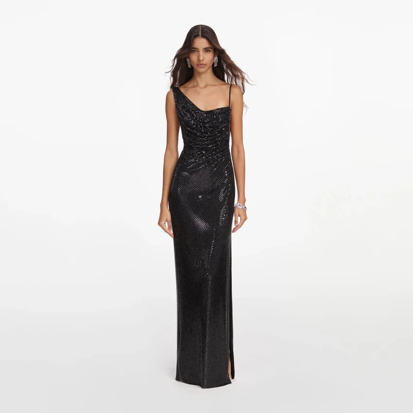 Black Rhinestone Draped Maxi Dress Black Rhinestone Draped Maxi Dress