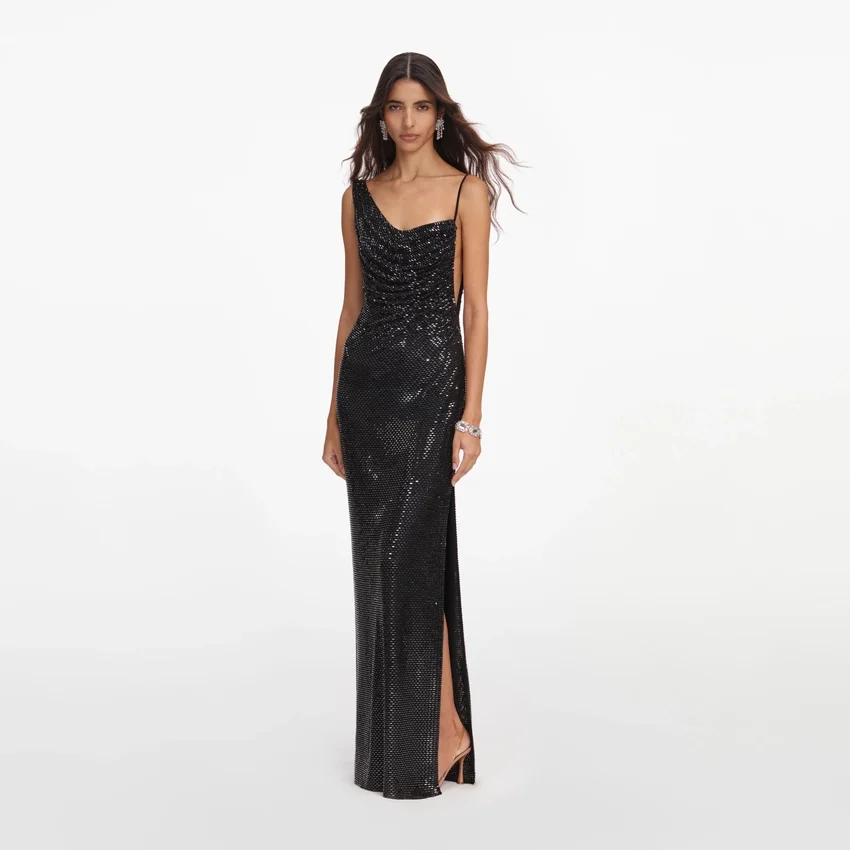 Black Rhinestone Draped Maxi Dress Black Rhinestone Draped Maxi Dress