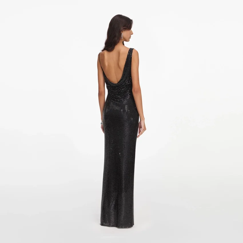 Black Rhinestone Draped Maxi Dress Black Rhinestone Draped Maxi Dress