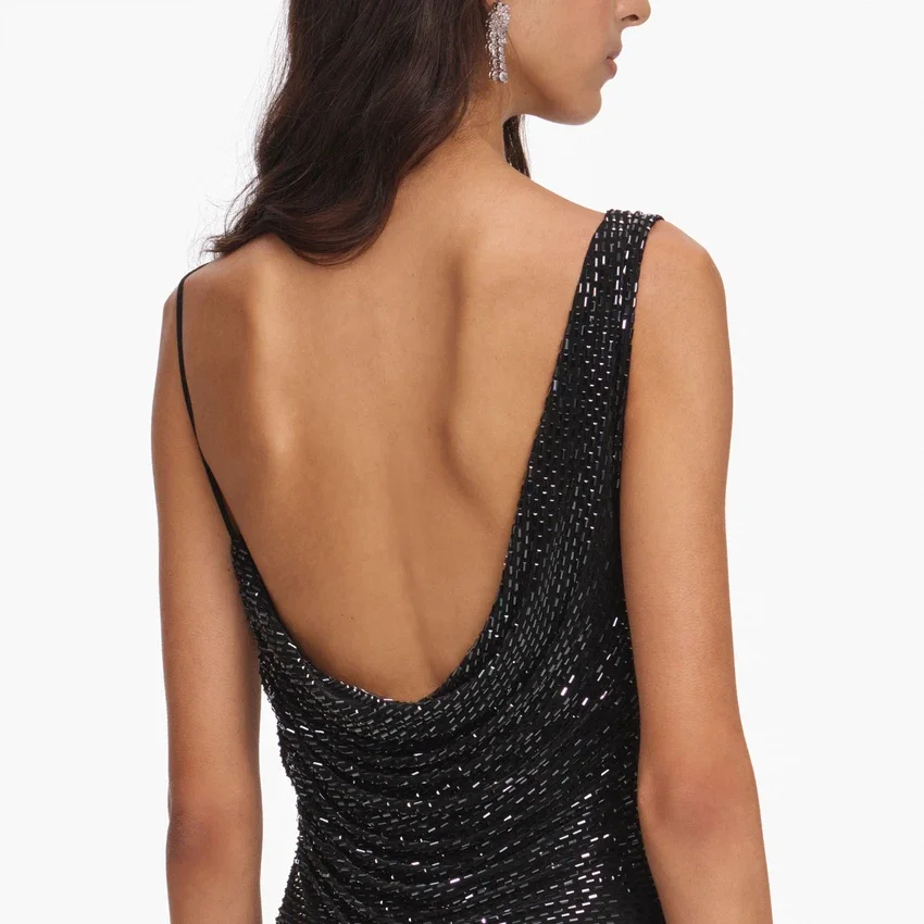 Black Rhinestone Draped Maxi Dress Black Rhinestone Draped Maxi Dress