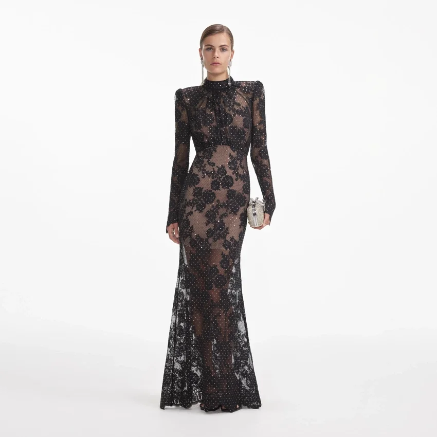 Black Rhinestone Lace Maxi Dress Black Rhinestone Lace Maxi Dress