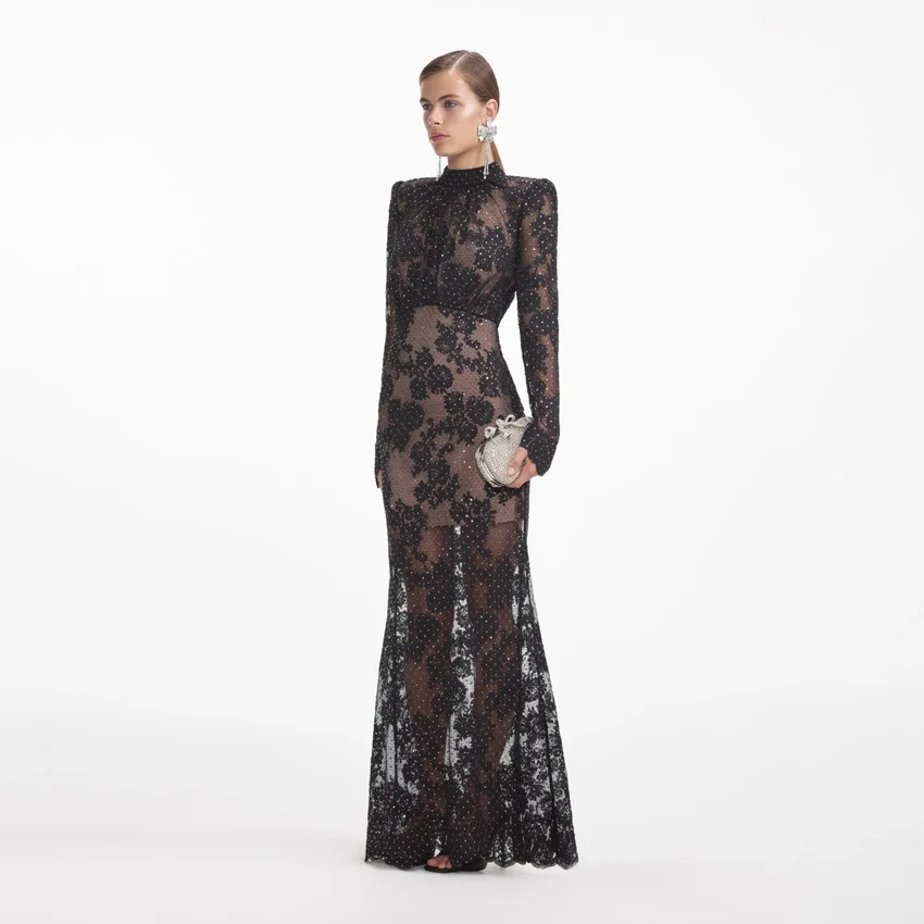 Black Rhinestone Lace Maxi Dress Black Rhinestone Lace Maxi Dress