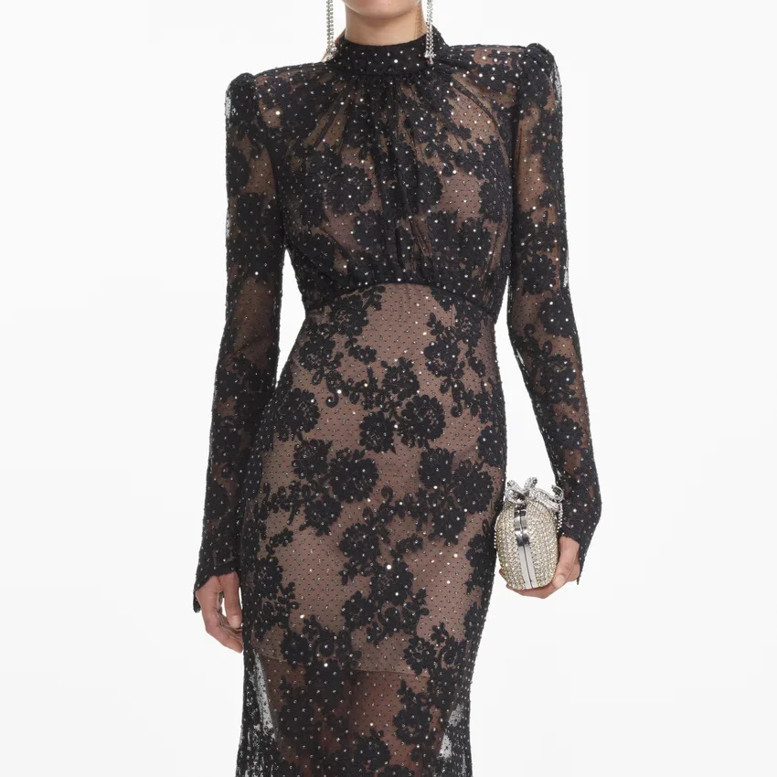 Black Rhinestone Lace Maxi Dress Black Rhinestone Lace Maxi Dress