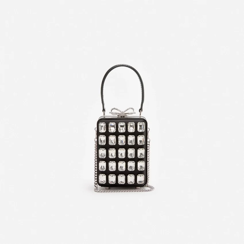 Black Satin Crystal Micro Bag Black Satin Crystal Micro Bag