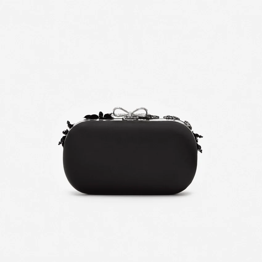 Black Satin Floral Crystal Clutch Bag Black Satin Floral Crystal Clutch Bag