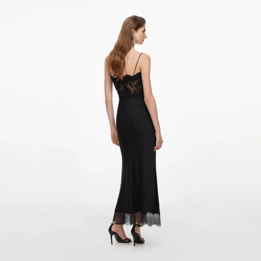 Black Satin Lace Midi Dress Black Satin Lace Midi Dress