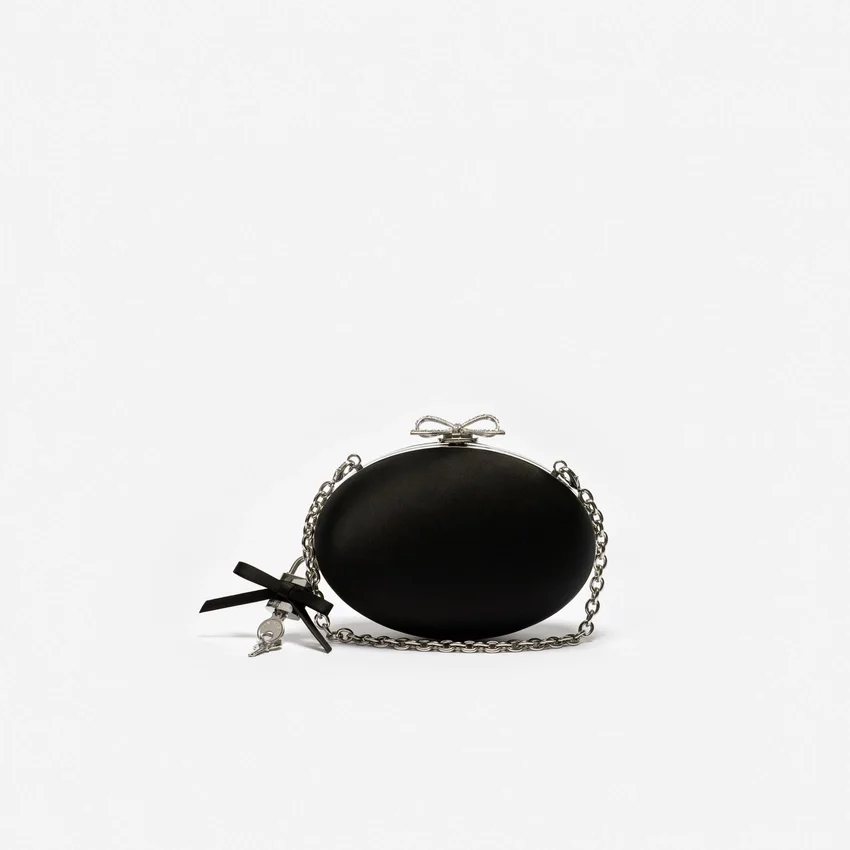 Black Satin Oval Clutch Black Satin Oval Clutch