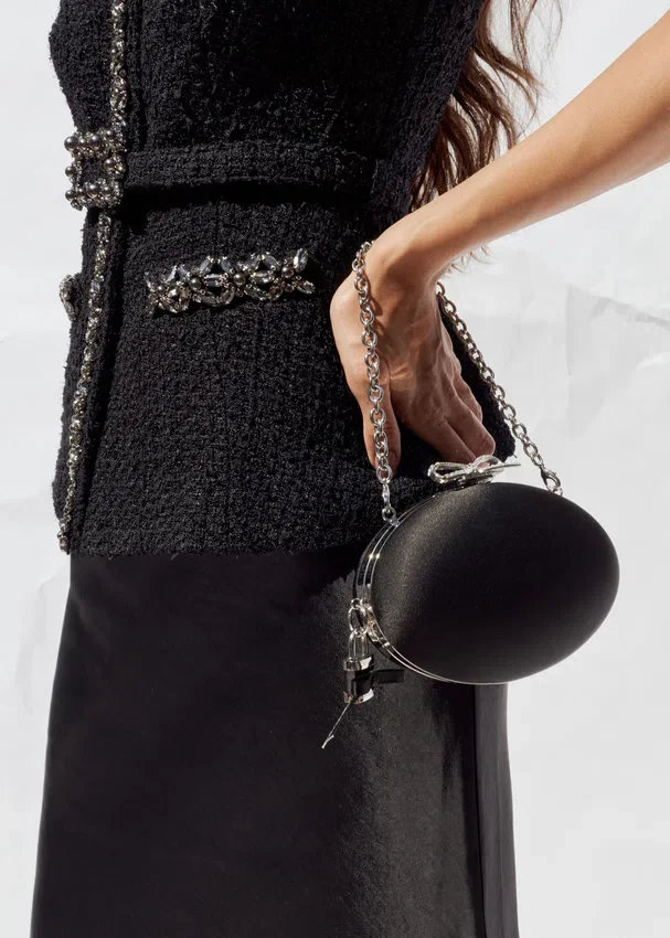 Black Satin Oval Clutch Black Satin Oval Clutch