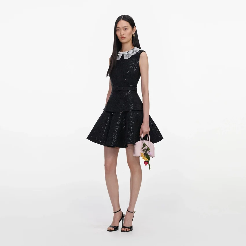 Black Sequin Boucle Mini Dress Black Sequin Boucle Mini Dress