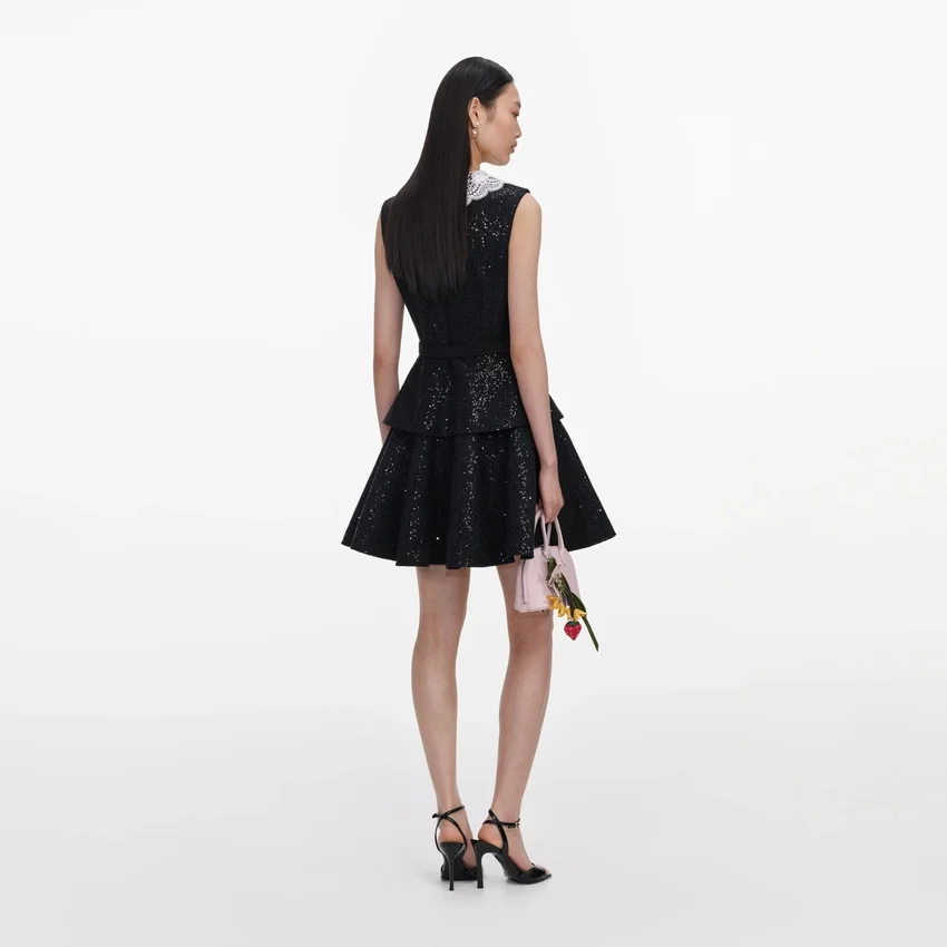 Black Sequin Boucle Mini Dress Black Sequin Boucle Mini Dress