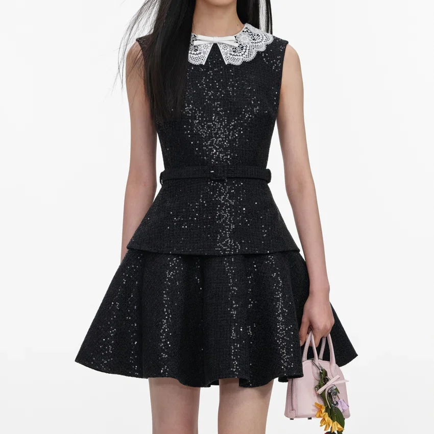 Black Sequin Boucle Mini Dress Black Sequin Boucle Mini Dress