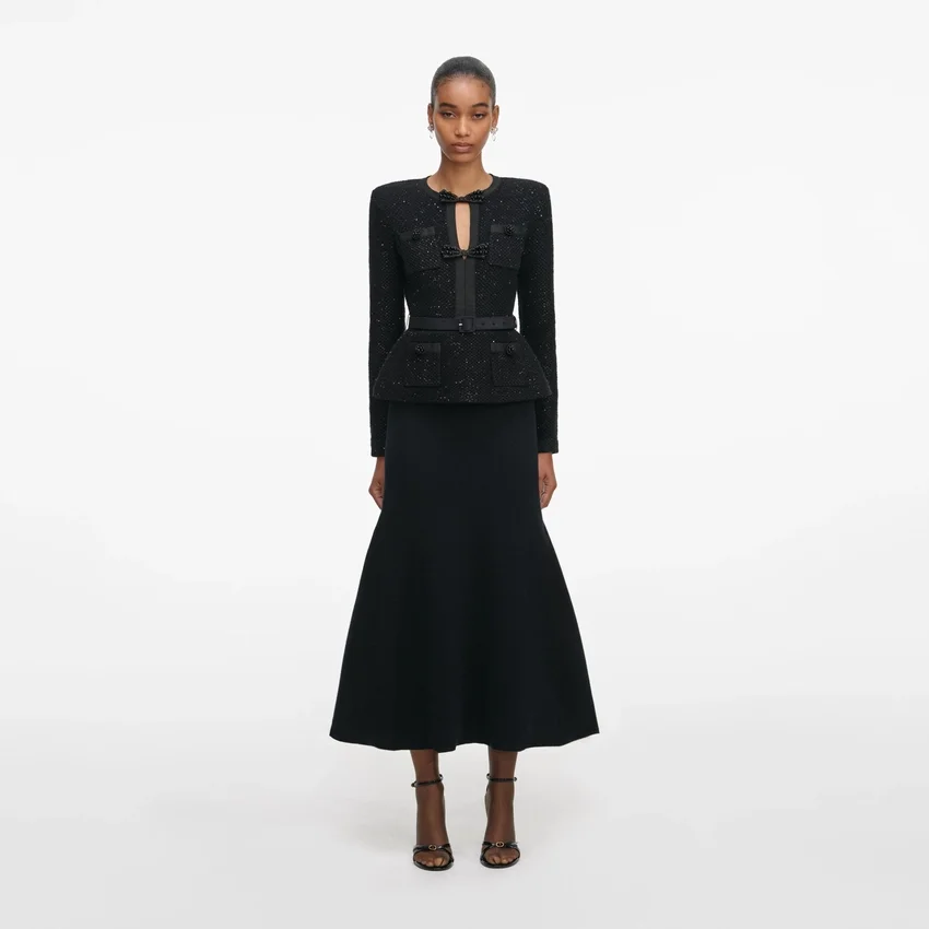 Black Sequin Knit Tailored Midi Dress Black Sequin Knit Tailored Midi Dress