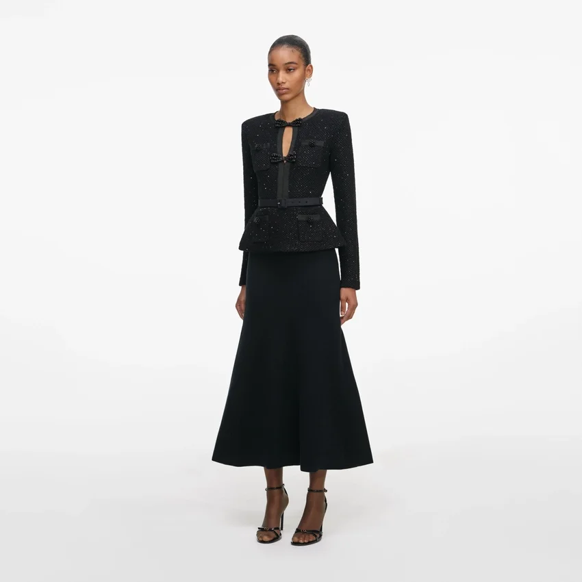Black Sequin Knit Tailored Midi Dress Black Sequin Knit Tailored Midi Dress