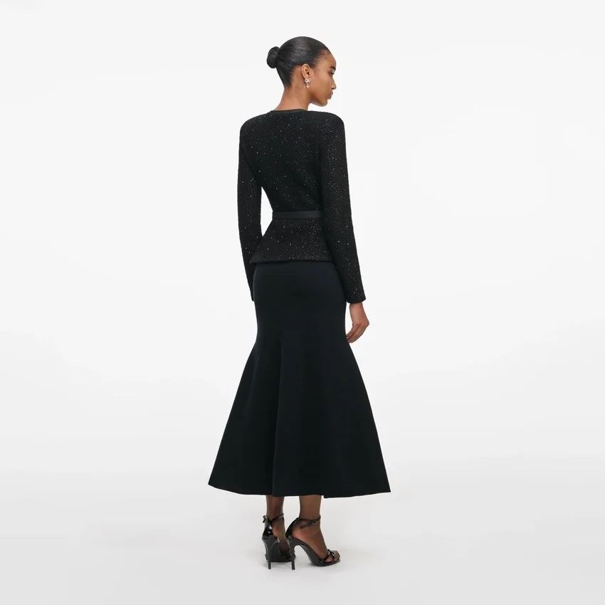 Black Sequin Knit Tailored Midi Dress Black Sequin Knit Tailored Midi Dress
