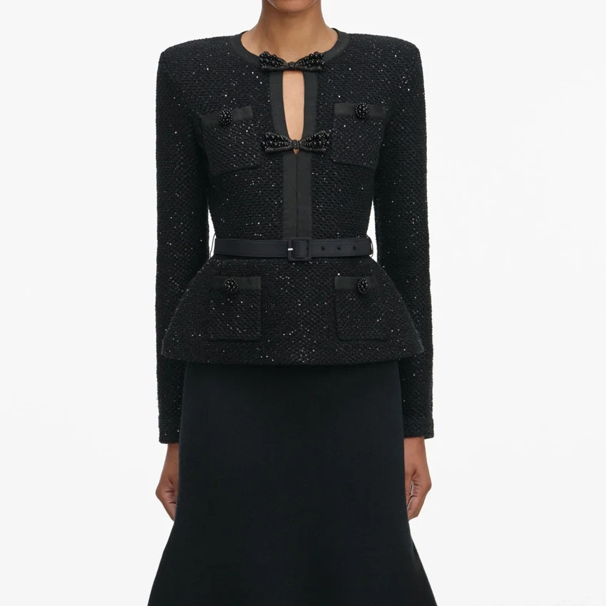 Black Sequin Knit Tailored Midi Dress Black Sequin Knit Tailored Midi Dress