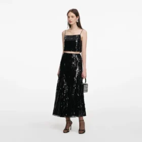 Black Sequin Midi Skirt