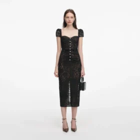 Black Sweetheart Lace Midi Dress