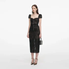 Black Sweetheart Lace Midi Dress
