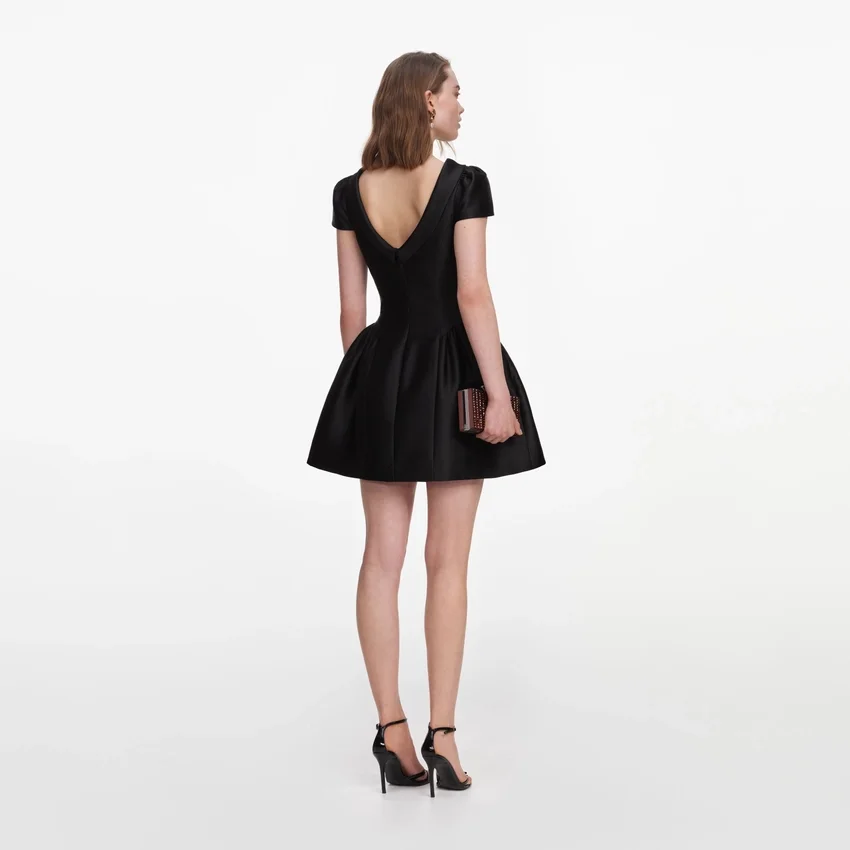 Black Taffeta Collared Mini Dress Black Taffeta Collared Mini Dress