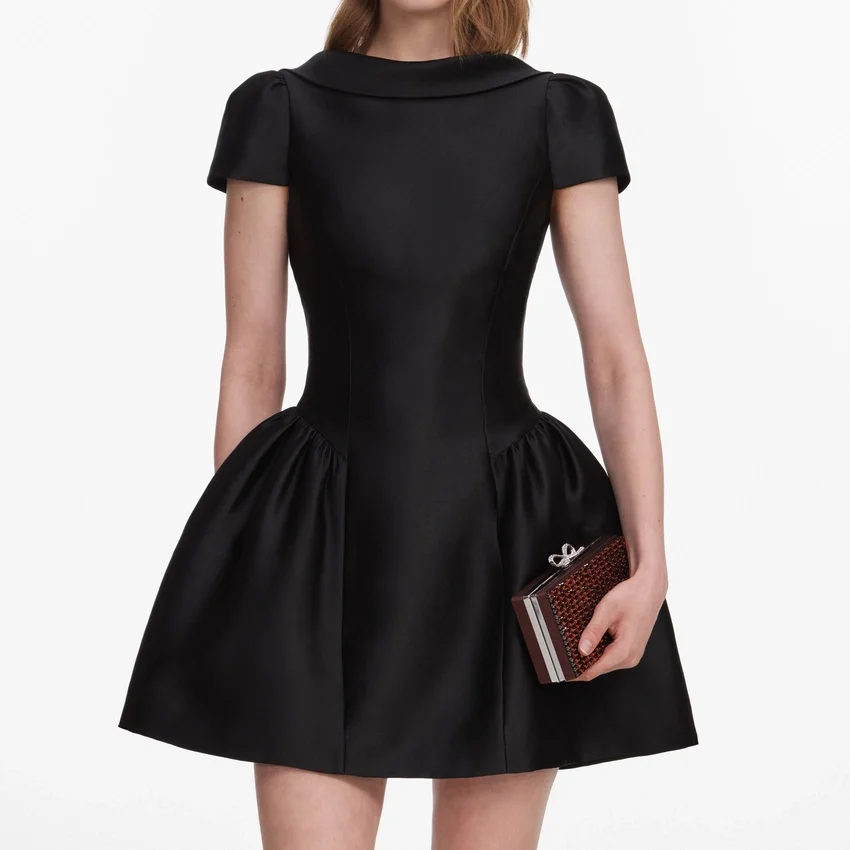 Black Taffeta Collared Mini Dress Black Taffeta Collared Mini Dress