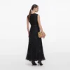 Black Taffeta Polka Dot Midi Dress
