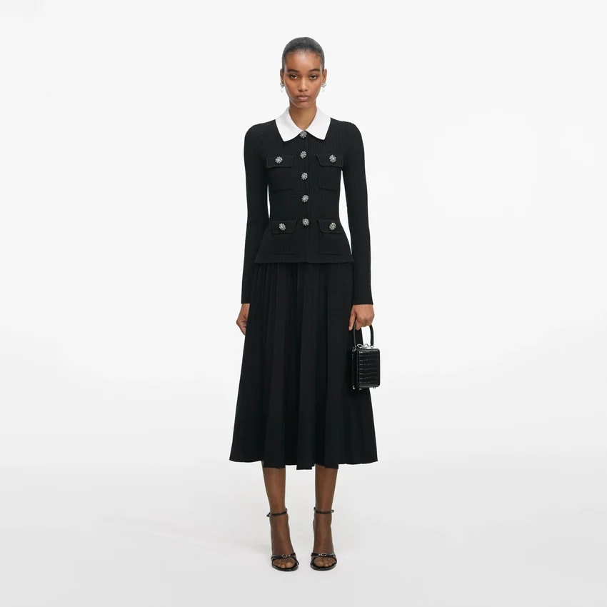 Black Tailored Knit Midi Dress Black Tailored Knit Midi Dress