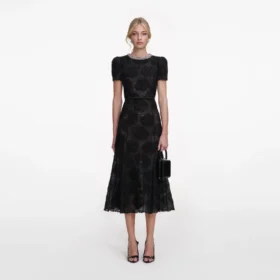 Black Tulle Lace Midi Dress