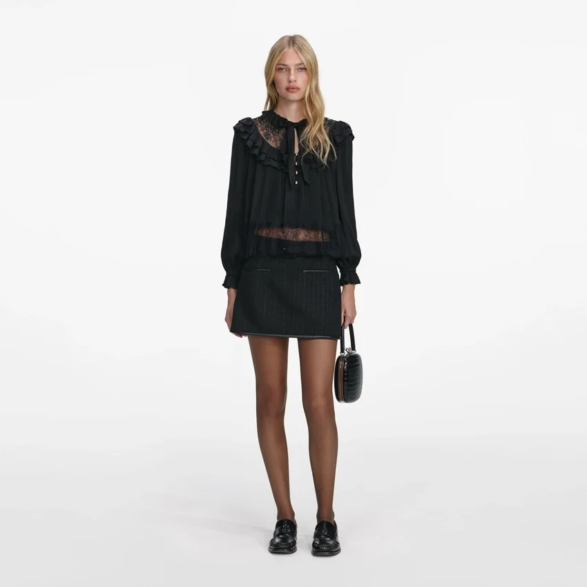 Black Viscose Lace Blouse Black Viscose Lace Blouse