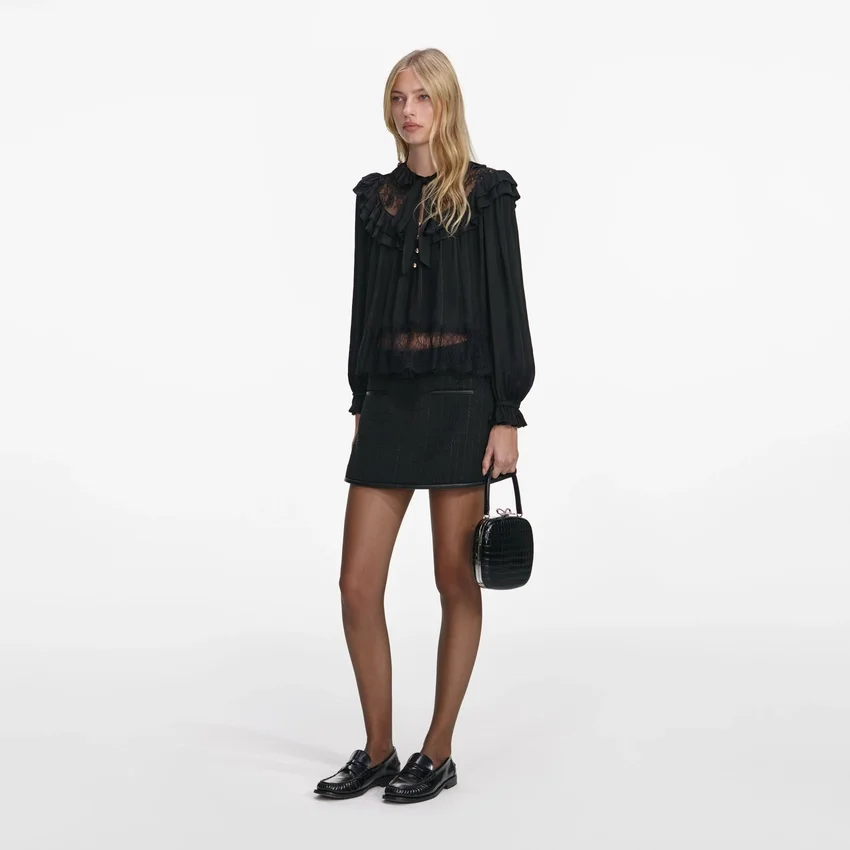Black Viscose Lace Blouse Black Viscose Lace Blouse