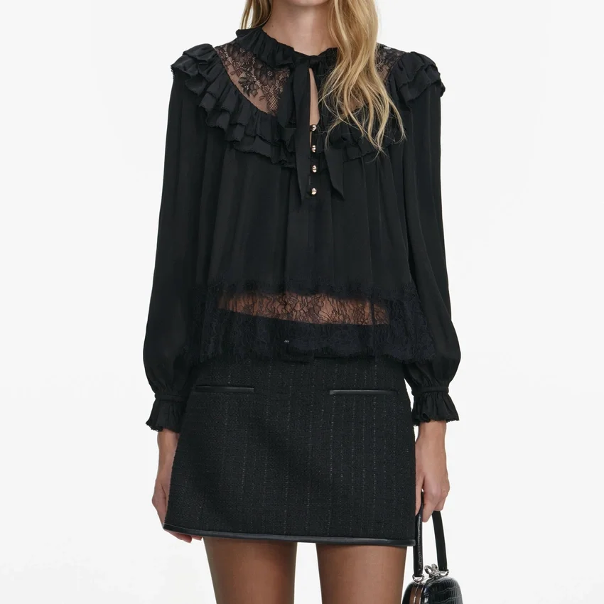 Black Viscose Lace Blouse Black Viscose Lace Blouse