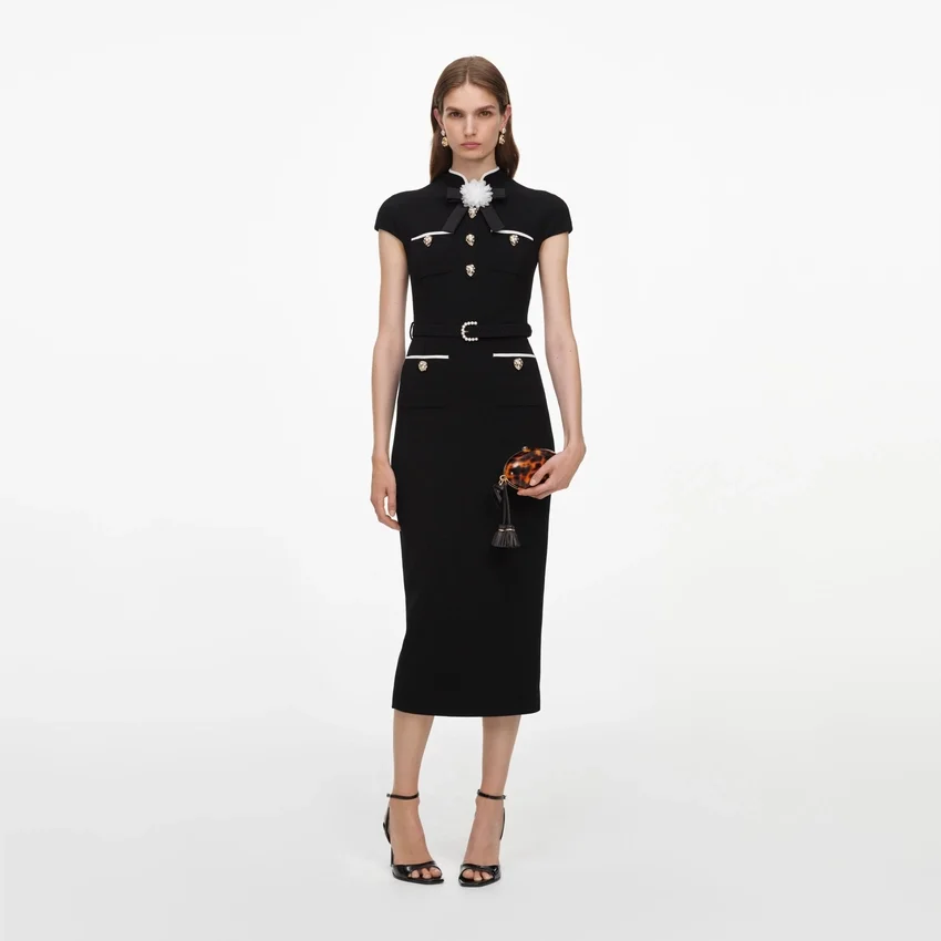 Black Wool Crepe Midi Dress Black Wool Crepe Midi Dress