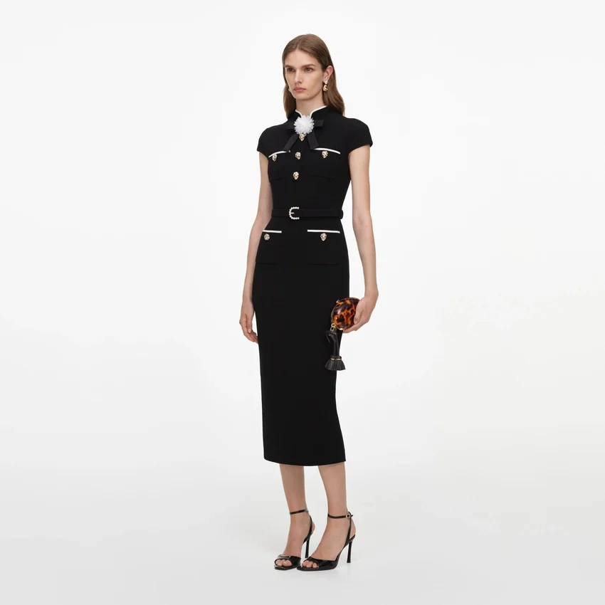 Black Wool Crepe Midi Dress Black Wool Crepe Midi Dress