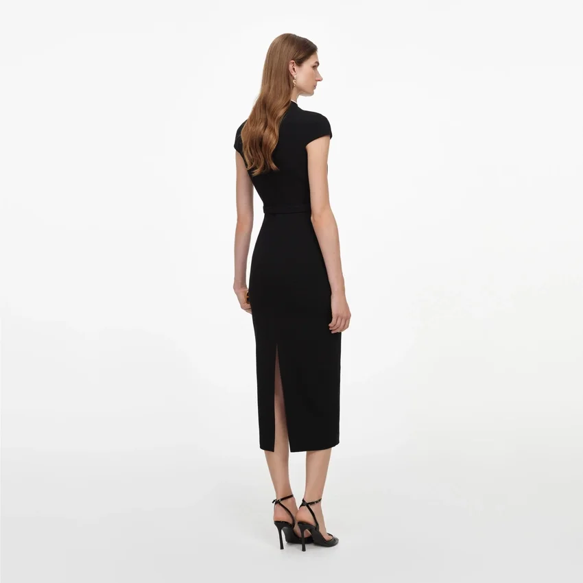 Black Wool Crepe Midi Dress Black Wool Crepe Midi Dress