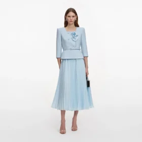 Blue 3D Flower Chiffon Midi Dress