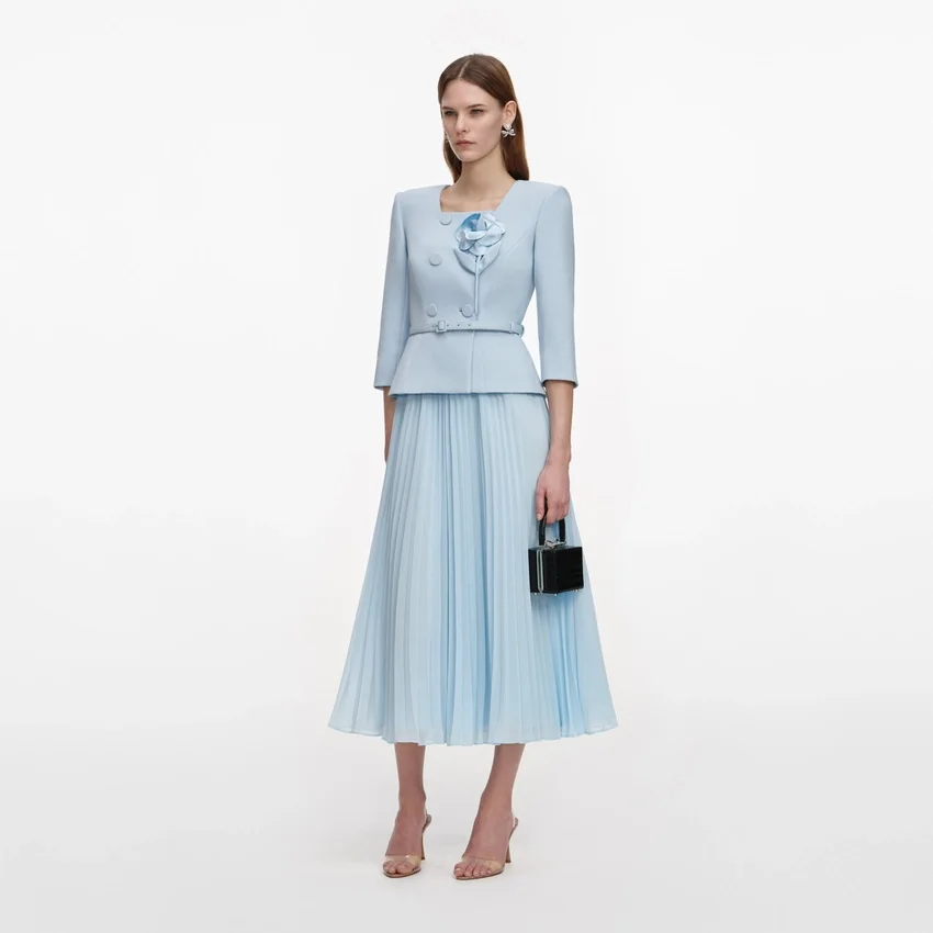 Blue 3D Flower Chiffon Midi Dress Blue 3D Flower Chiffon Midi Dress