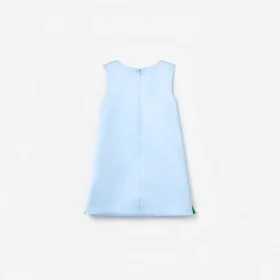 Blue Bonded Satin 3D Flower Dress