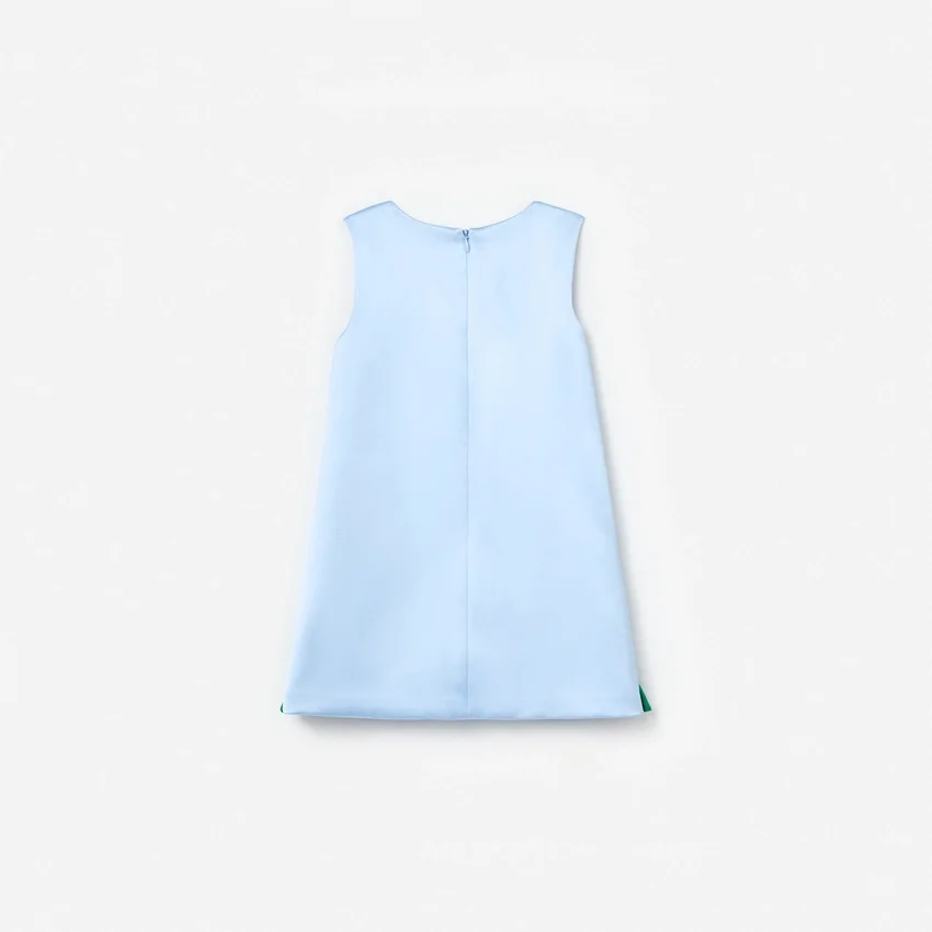 Blue Bonded Satin 3D Flower Dress Blue Bonded Satin 3D Flower Dress