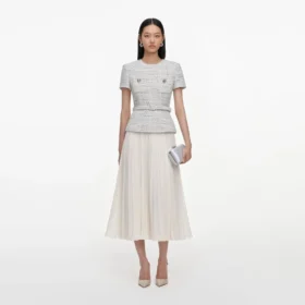 Blue Boucle Chiffon Midi Dress