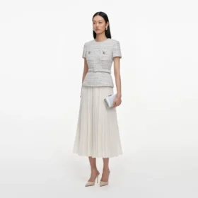 Blue Boucle Chiffon Midi Dress
