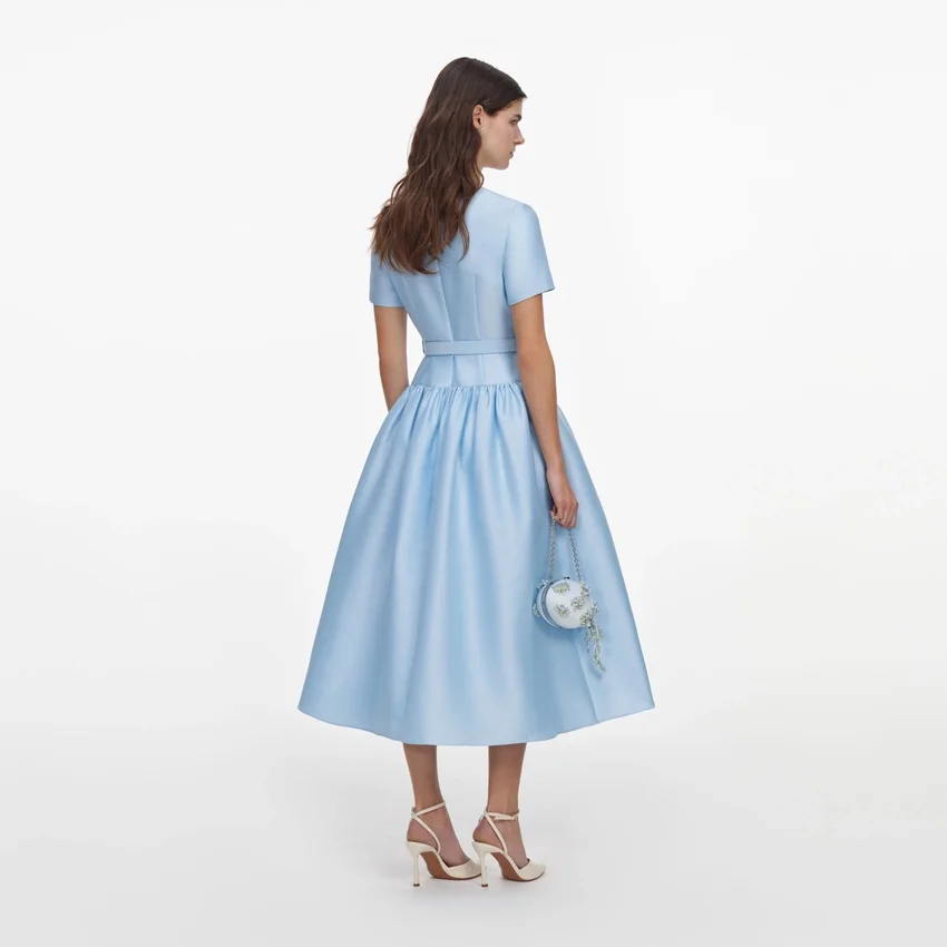 Blue Button Front Taffeta Midi Dress Blue Button Front Taffeta Midi Dress