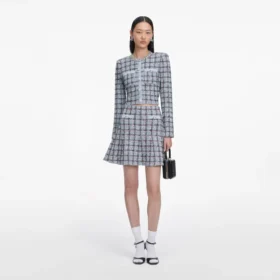 Blue Check Knit Mini Skirt
