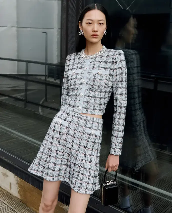 Blue Check Knit Cardigan Blue Check Knit Cardigan