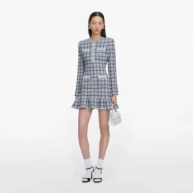 Blue Check Knit Mini Dress