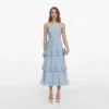 Blue Chiffon Lace Tiered Midi Dress Blue Chiffon Lace Tiered Midi Dress