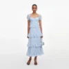 Blue Chiffon Short Sleeve Midi Dress Blue Chiffon Short Sleeve Midi Dress