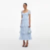 Blue Chiffon Short Sleeve Midi Dress Blue Chiffon Short Sleeve Midi Dress