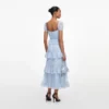 Blue Chiffon Short Sleeve Midi Dress Blue Chiffon Short Sleeve Midi Dress