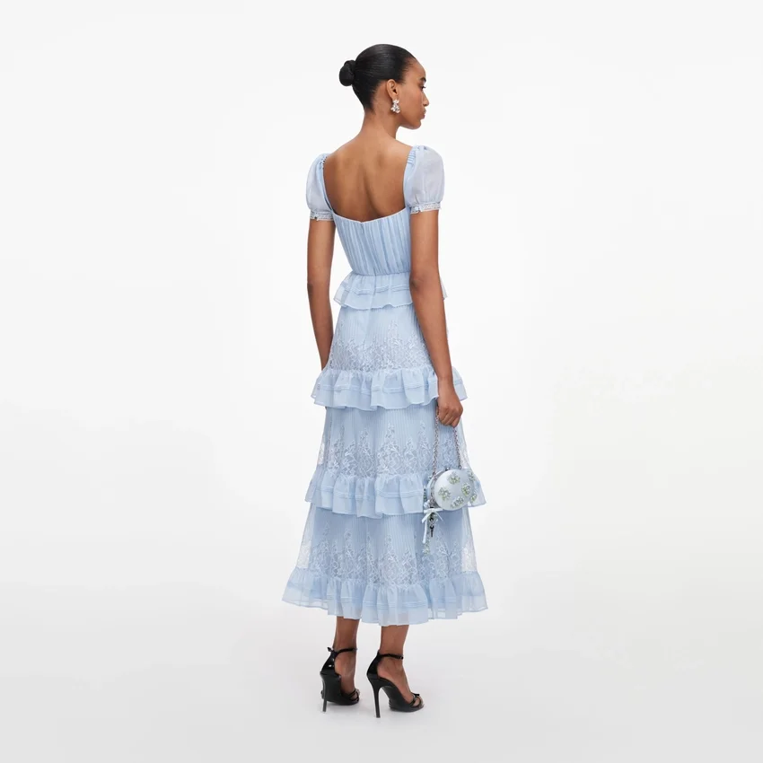 Blue Chiffon Short Sleeve Midi Dress Blue Chiffon Short Sleeve Midi Dress