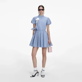 Blue Cotton Drape Mini Dress